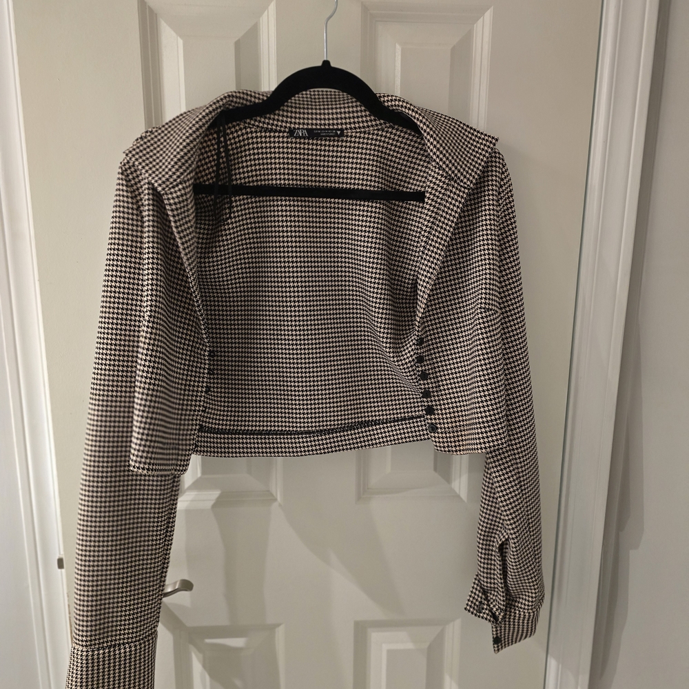 Zara Houndstooth Cropped Jacket